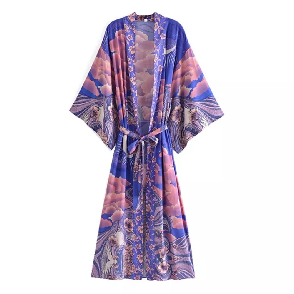 Boho Celestial Moon Long Kimono